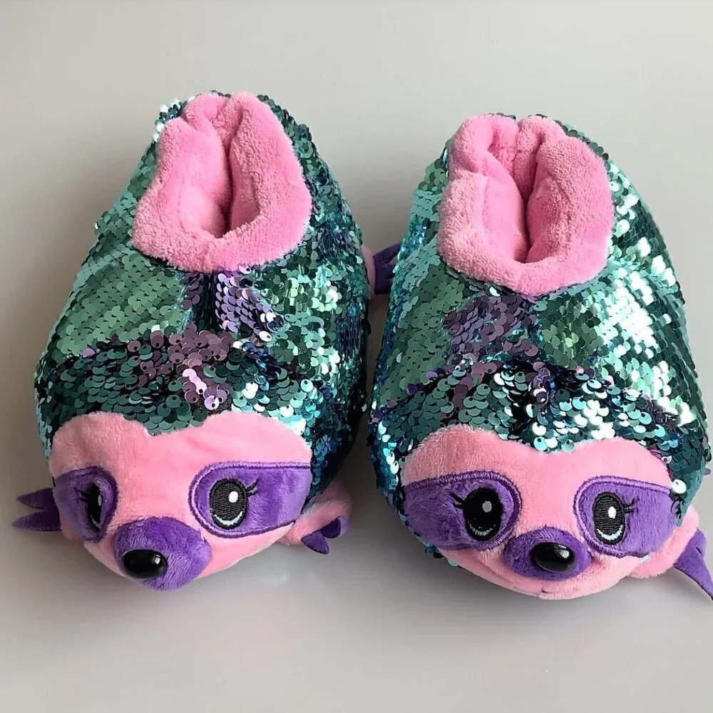 BUILD A BEAR RACCOON FLIP SEQUIN SLIPPERS MEDIUM 13-1